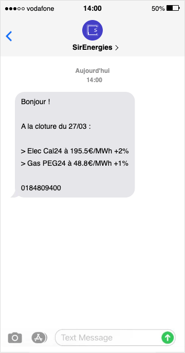 Prix de marché alerte SMS