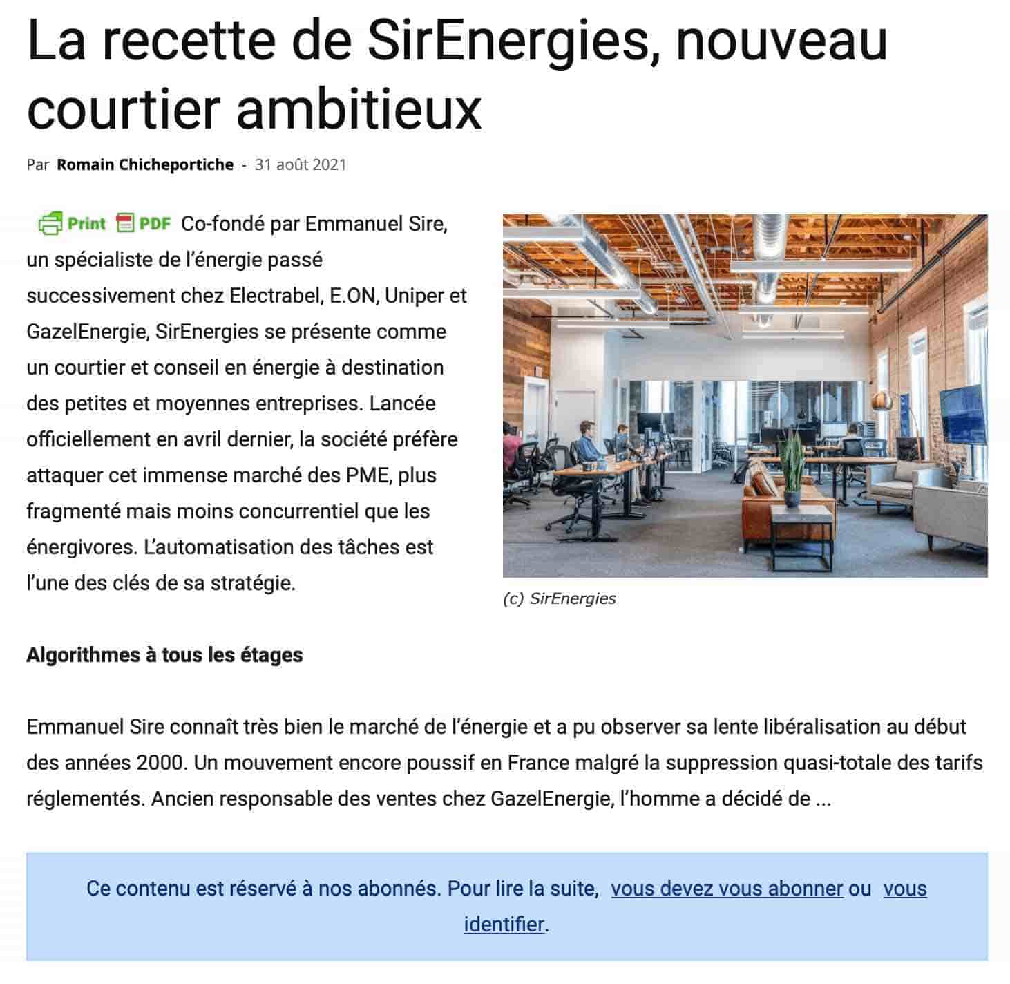 GreenUnivers - La recette de SirEnergies, nouveau courtier ambitieux - août 2021