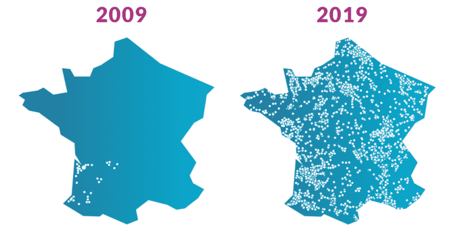 Carte croissance Gaz de Bordeaux en France depuis 2009