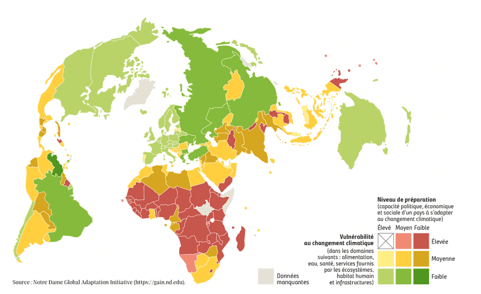 carte du monde impact réchauffement climatique