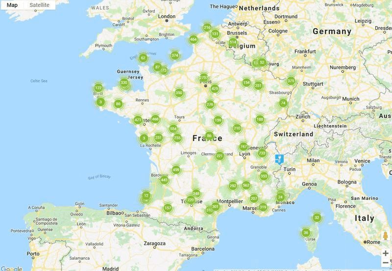 Cartographie des bornes de recharge en France