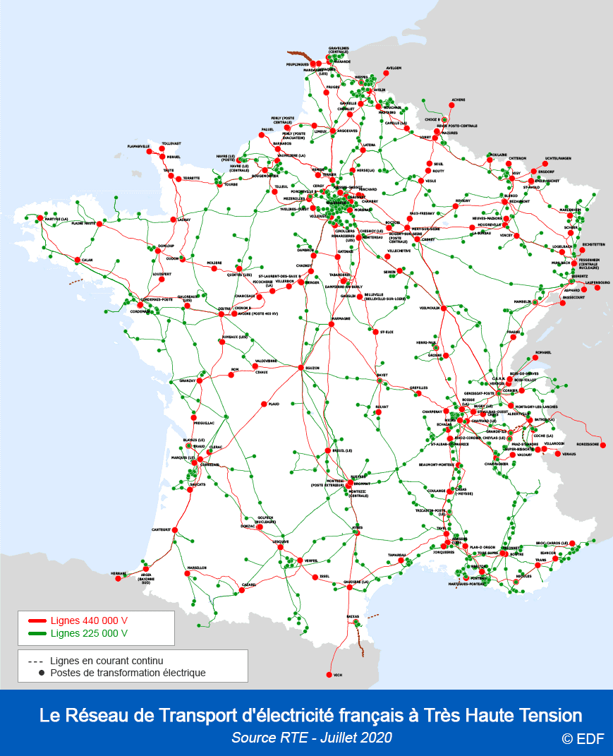 Réseau de transport - Source : EDF - Juillet 2020

